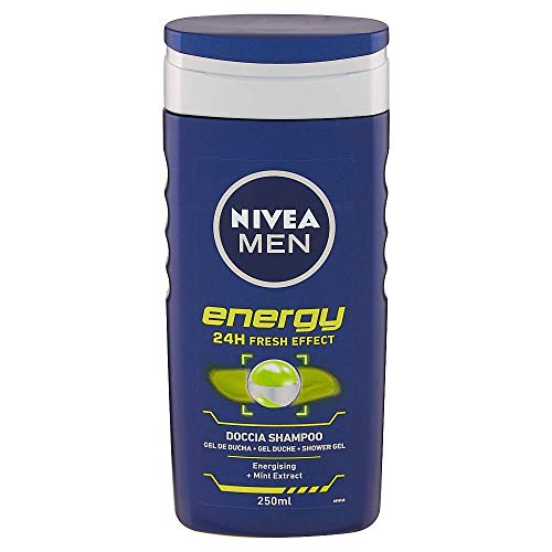 NIVEA MEN Energy Fresh Effect - Champú de ducha para hombre, 6 x 250 ml, gel de ducha para cuerpo, cara y cabello, champú para hombre con extractos de menta
