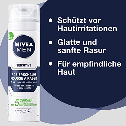 NIVEA MEN Espuma de afeitar Sensitive en paquete de 6 unidades (6 x 200 ml), espuma de afeitar para un afeitado suave y suave, espuma de afeitar para hombre