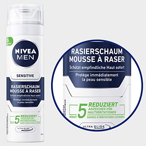 NIVEA MEN Espuma de afeitar Sensitive en paquete de 6 unidades (6 x 200 ml), espuma de afeitar para un afeitado suave y suave, espuma de afeitar para hombre
