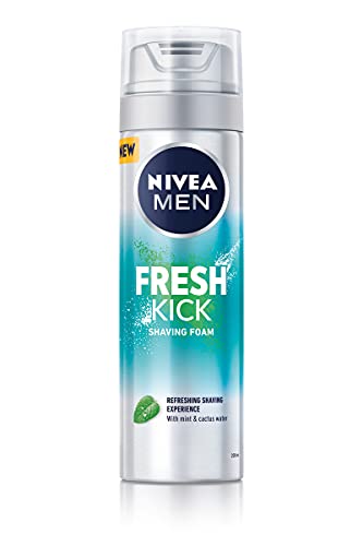 NIVEA MEN Fresh Kick - Espuma de afeitar (200 ml), espuma de afeitar refrescante, espuma de afeitar para hombres con infusión de menta y agua de cactus, espuma de afeitar para hombre