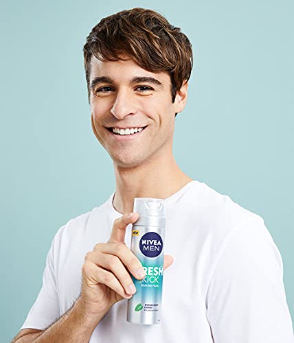 NIVEA MEN Fresh Kick - Espuma de afeitar (200 ml), espuma de afeitar refrescante, espuma de afeitar para hombres con infusión de menta y agua de cactus, espuma de afeitar para hombre