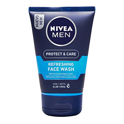 NIVEA MEN Protege & Cuida Gel Limpiador Refrescante, gel refrescante para una limpieza facial profunda, gel limpiador facial con aloe vera - 1 x 100 ml