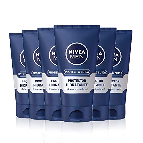 NIVEA MEN Protege & Cuida Hidratante Protector en pack de 6 (6 x 75 ml), crema facial hidratante para el cuidado de la piel seca, protector facial para hombre