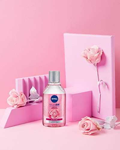 NIVEA MicellAIR Agua micelar de agua de rosas con aceite (400 ml), agua de limpieza micelar, removedor de maquillaje impermeable, tóner de agua de rosas para una limpieza completa