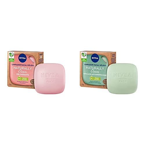NIVEA Naturally Clean Limpiador Facial Sólido Piel Radiante 1 x 75 g y Clean Exfoliante Facial Sólido Anti-imperfecciones 1 x 75 g