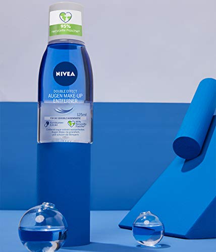 Nivea Removedor de maquillaje de ojos de doble efecto, 125 ml, removedor de maquillaje para áreas sensibles de los ojos, limpiador facial elimina el maquillaje extremadamente impermeable