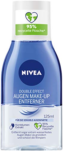 Nivea Removedor de maquillaje de ojos de doble efecto, 125 ml, removedor de maquillaje para áreas sensibles de los ojos, limpiador facial elimina el maquillaje extremadamente impermeable