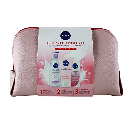 Nivea Skin Care Essentials - Juego de regalo para bolsas de lavado (200 ml, crema limpiadora suave, 150 ml, crema nutritiva de día 50 ml)