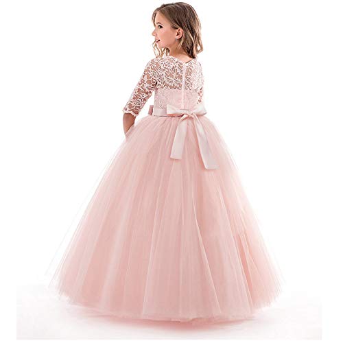 NNJXD Chicas Pompa Bordado Vestido de Bola Princesa Boda Vestir Talla(140) 8-9 años 378 Rosa-A