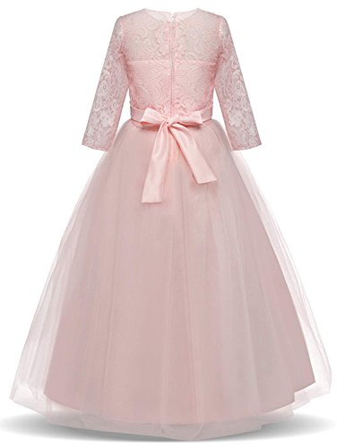 NNJXD Chicas Pompa Bordado Vestido de Bola Princesa Boda Vestir Talla(140) 8-9 años 378 Rosa-A