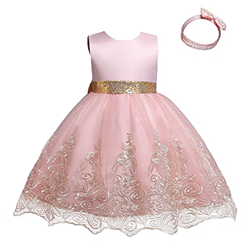NNJXD Niña Pequeña Vestidos De Flores Tutu Fiesta del Desfile Inclinarse Vestido de Boda Tamaño (80) 6-12 Meses 755 Rosa-A