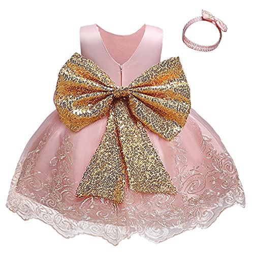 NNJXD Niña Pequeña Vestidos De Flores Tutu Fiesta del Desfile Inclinarse Vestido de Boda Tamaño (80) 6-12 Meses 755 Rosa-A