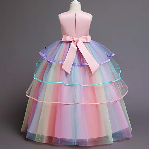 NNJXD Vestido de Unicornio para Niña Fiesta de Navidad de Halloween Disfraz de Cosplay Tamaño (140) 7-8 años 719 Rosa-A
