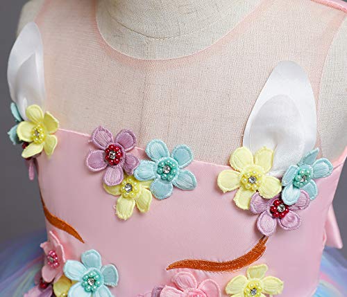 NNJXD Vestido de Unicornio para Niña Fiesta de Navidad de Halloween Disfraz de Cosplay Tamaño (140) 7-8 años 719 Rosa-A