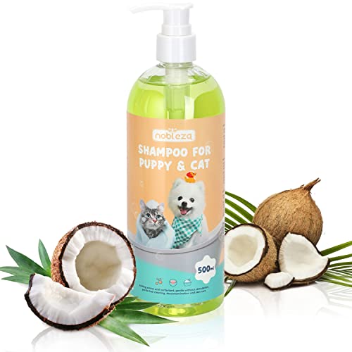 Nobleza Champú de Agua Muy Suave Para Perros y Gatos Especial para Cachorros y Gatito,Champú Perros Piel Sensible Con Fragancia de Coco Natural,Sin picaduras y sin alcohol,silicona,sls,paraben (500ml)