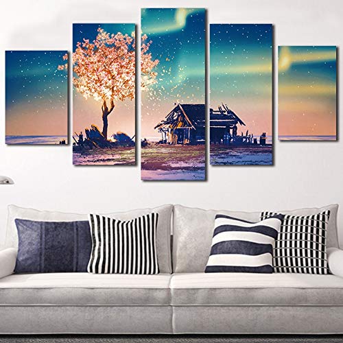 NOBRAND 5 Piezas De Árboles Impresos De Alta Definición Y Pinturas De Casas En El Lienzo para Decorar La Habitación Decoración Pintura Cartel Imagen Sin Marco 8X12 8X16 8X20 Pulgadas Sin Marco