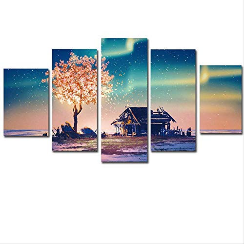 NOBRAND 5 Piezas De Árboles Impresos De Alta Definición Y Pinturas De Casas En El Lienzo para Decorar La Habitación Decoración Pintura Cartel Imagen Sin Marco 8X12 8X16 8X20 Pulgadas Sin Marco