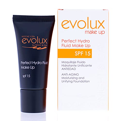 Noche y Día Evolux By Night and Day Perfect Hidro Fluid Make Up SPF 15 35 ml. Maquillaje Fluido Hidratante Unificador, Pack de 1