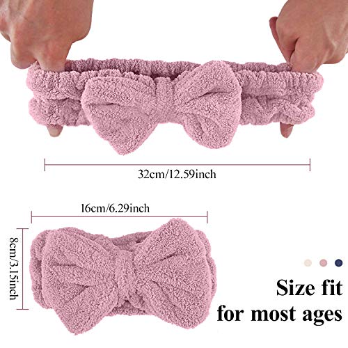NOCHME Cinta Para el Pelo con Lazo Para Mujeres Y Niñas,suave y Elástica Bowknot Coral Banda Sudor Cabeza Para Lavar La Cara ,maquillaje, Spa, Ducha, Yoga, Deporte, Belleza, Azul, Rosa y Blanco