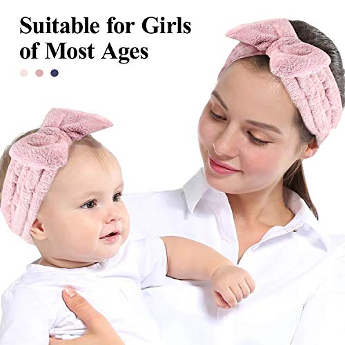 NOCHME Cinta Para el Pelo con Lazo Para Mujeres Y Niñas,suave y Elástica Bowknot Coral Banda Sudor Cabeza Para Lavar La Cara ,maquillaje, Spa, Ducha, Yoga, Deporte, Belleza, Azul, Rosa y Blanco