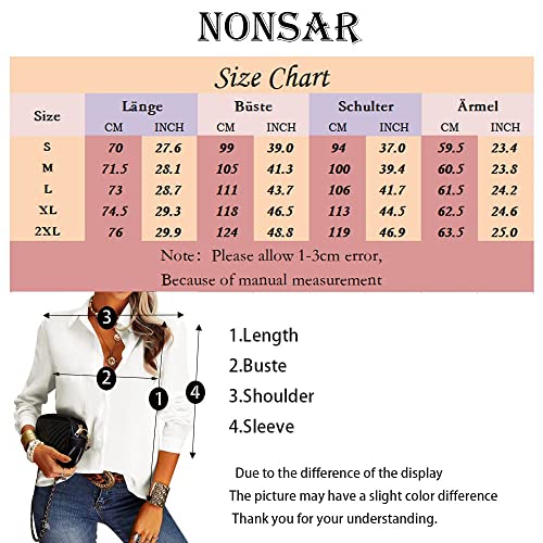 NONSAR Elegante blusa informal para mujer con cuello en V, manga larga y botones, estilo casual y de vestir, corte suelto, color liso, Negro , XL
