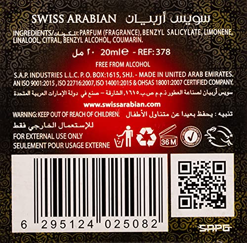Noora onyx aceite perfumado unisex de swiss arabian 20 ml