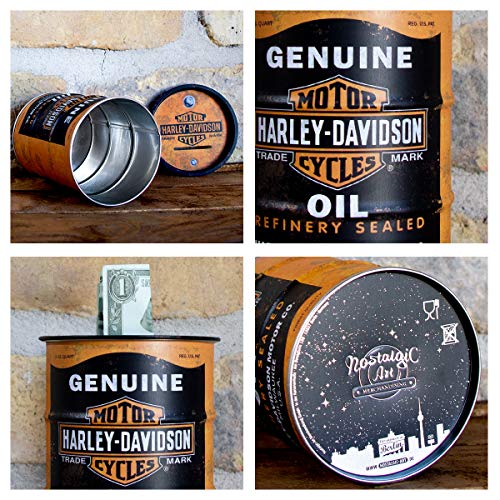 Nostalgic-Art Hucha Retro Barril petróleo, Harley-Davidson, Idea Regalo de Amantes de Motos, Frasco metálico Dinero, Alcancía diseño Vintage, 600 ml