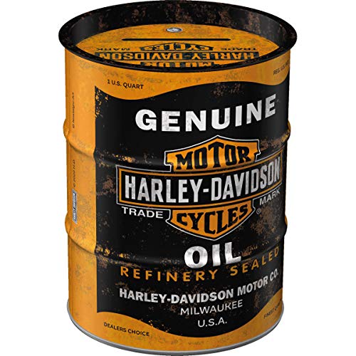 Nostalgic-Art Hucha Retro Barril petróleo, Harley-Davidson, Idea Regalo de Amantes de Motos, Frasco metálico Dinero, Alcancía diseño Vintage, 600 ml