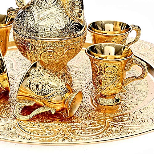 Nostalgic Turco Zamzam - Juego de 6 platos con bandeja y jarra y botella de colonia, decoración islámica turca, decoración del hogar, regalos islámicos perfectos, color: oro/mod 2