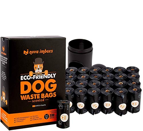 Nova Imboxs 330 Bolsas Excrementos Perros, Bolsas Biodegradables Ecológicas Fragantes Durables Portátiles a Prueba de Fugas Extragrandes con Dispensador en forma de Cápsula (330PCS/22 Rollos)