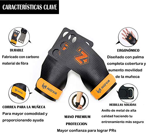 Nova imboxs Calleras para Cross Training - Grips 3H Fibra de Carbono - Guantes para Cross Training Agarre y Protector de Mano Unisex para Hombres y Mujeres en Deportes de Fitness Calistenia
