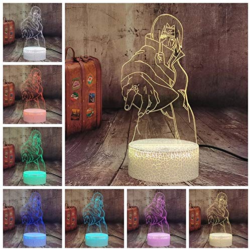 Novela Sasuke Anime japonés Modelado de personajes Creativo 5D Acrílico Multicolor Luz nocturna Luz LED Multicolor Luz decorativa Base agrietada