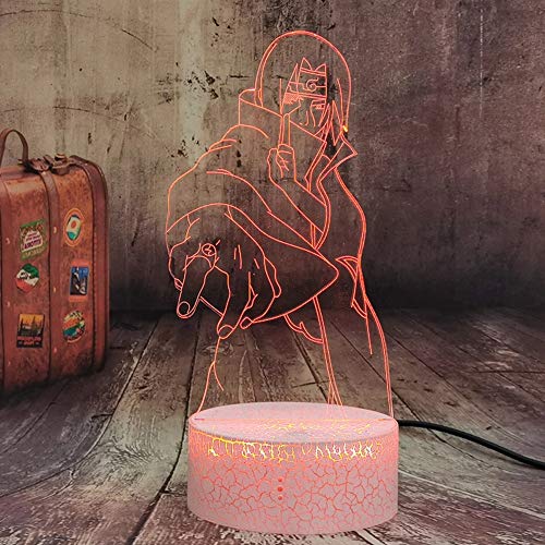 Novela Sasuke Anime japonés Modelado de personajes Creativo 5D Acrílico Multicolor Luz nocturna Luz LED Multicolor Luz decorativa Base agrietada