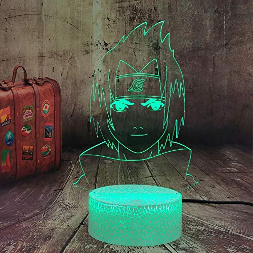 Novela Sasuke Modelado de personajes Luz nocturna Luces 5DLED Decoración creativa multicolor Lámpara de mesa pequeña Acrílico Lámpara multicolor Base agrietada