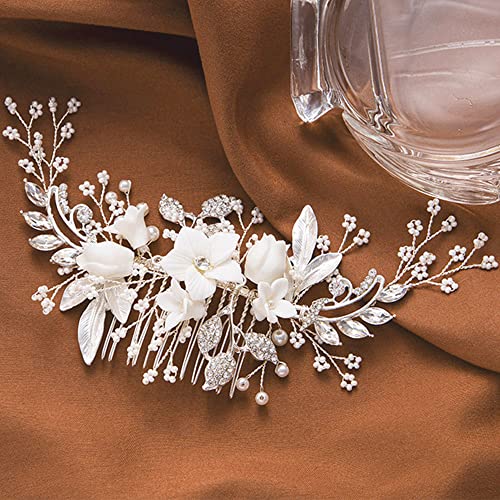 Novias Accesorios, Accesorios para el Cabello, Tocado de Decoración de Boda, Diamantes de Imitación para Novia Accesorios, Diadema Novia Boda, Adornos para el Pelo, para Mujeres y Niñas, Silver