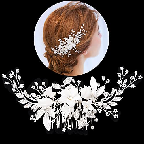 Novias Accesorios, Accesorios para el Cabello, Tocado de Decoración de Boda, Diamantes de Imitación para Novia Accesorios, Diadema Novia Boda, Adornos para el Pelo, para Mujeres y Niñas, Silver