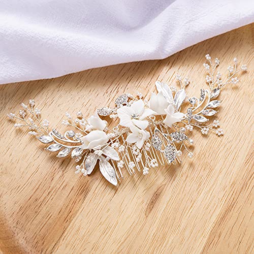 Novias Accesorios, Accesorios para el Cabello, Tocado de Decoración de Boda, Diamantes de Imitación para Novia Accesorios, Diadema Novia Boda, Adornos para el Pelo, para Mujeres y Niñas, Silver
