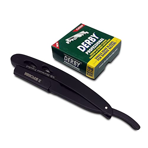 NR_Hermano_Español Navaja de Afeitar Barbero Barbero y Estuche de Almacenamiento Clásica Navaja Peluqueria Profesional con cinco hojas derby de un solo filo