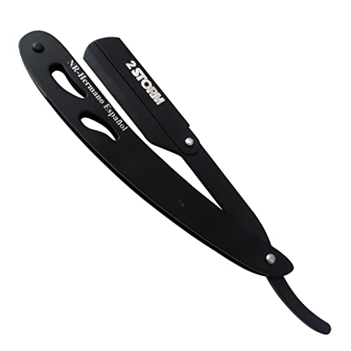 NR_Hermano_Español Navaja de Afeitar Barbero Barbero y Estuche de Almacenamiento Clásica Navaja Peluqueria Profesional con cinco hojas derby de un solo filo