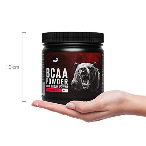 nu3 BCAA en polvo - 40 porciones de aminoácidos ramificados - 400g sabor sandía - Proporción óptima de leucina, isoleucina y valina 2:1:1 - Suplemento deportivo - Nutrición deportiva vegana
