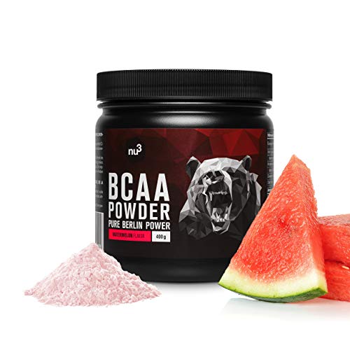 nu3 BCAA en polvo - 40 porciones de aminoácidos ramificados - 400g sabor sandía - Proporción óptima de leucina, isoleucina y valina 2:1:1 - Suplemento deportivo - Nutrición deportiva vegana