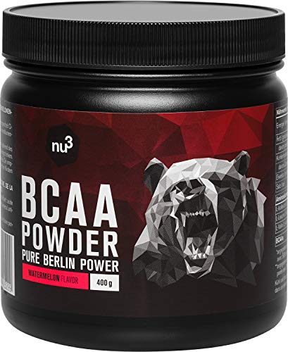 nu3 BCAA en polvo - 40 porciones de aminoácidos ramificados - 400g sabor sandía - Proporción óptima de leucina, isoleucina y valina 2:1:1 - Suplemento deportivo - Nutrición deportiva vegana