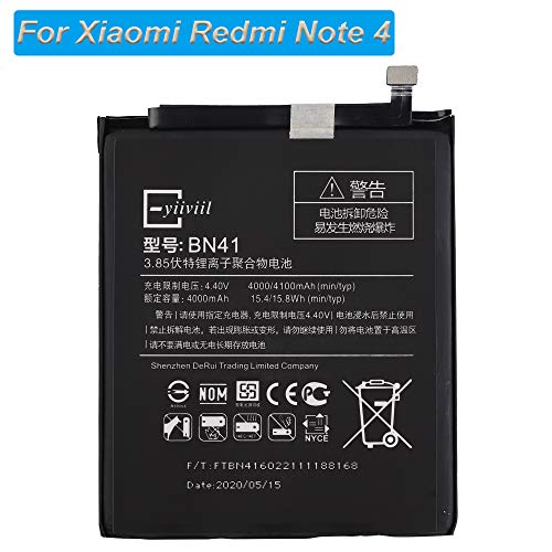 Nueva batería de repuesto BN41 compatible con Xiaomi Note 4 Redmi Note 4 4000 mAh 15.4wh con herramientas