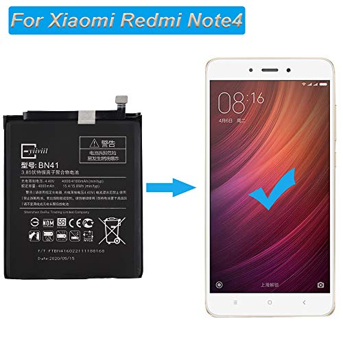 Nueva batería de repuesto BN41 compatible con Xiaomi Note 4 Redmi Note 4 4000 mAh 15.4wh con herramientas
