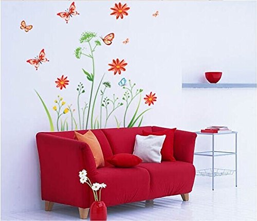 *** NUEVO *** Flores silvestres Prado Mariposas Fotomural art deco. Sala Pegatina Casa Decoración de pared Decoración Calcomanías Cuarto del bebé Hermosa decoración de la habitación.