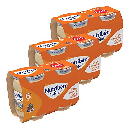 Nutribén Potitos pack Merienda, Introducción al Plátano, Mandarina, Pera y Galletas , Desde los 4 meses, 3 bipacks (6 x 190gr)