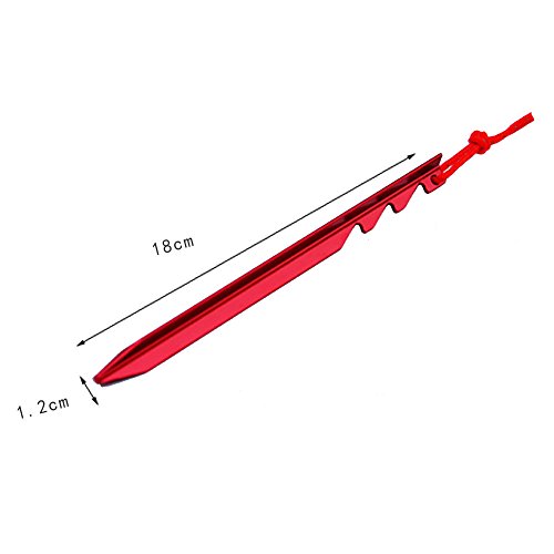 Nuzamas Tente de camping Piquets Lot de (10) 17,8 cm (18 cm) – ultraléger et Heavy Duty 7001 Aluminium – 3 points de Guy – Rouge avec sac de rangement