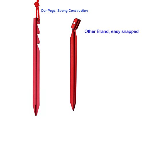 Nuzamas Tente de camping Piquets Lot de (10) 17,8 cm (18 cm) – ultraléger et Heavy Duty 7001 Aluminium – 3 points de Guy – Rouge avec sac de rangement