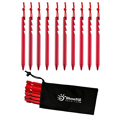 Nuzamas Tente de camping Piquets Lot de (10) 17,8 cm (18 cm) – ultraléger et Heavy Duty 7001 Aluminium – 3 points de Guy – Rouge avec sac de rangement