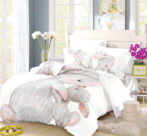 NYLIN Fundas Nórdicas Conejo Juego De Ropa De Cama Amor Lindo Rosa Princesa Chica Colcha 2/3/4PCS Fundas De Edredón Nórdico/Almohada/Sábanas,para Cama 90/135/150/180 (140×210cm-Cama 80/90-3PCS,01)